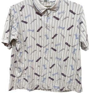 Vintage Penguin Mens Polo Shirt XXL Beige Brown Short Sleeve Golf All Over Print